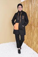 Tesettür giyim SİYAH 2 RENKLİ İKİLİ PANTOLONLU EŞOFMAN TAKIMI 3256