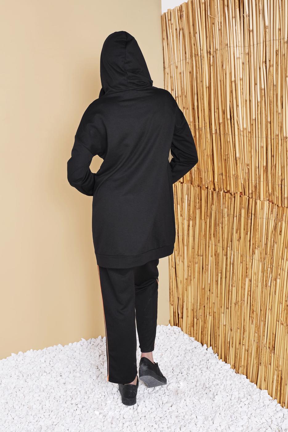 Tesettür giyim SİYAH 2 RENKLİ İKİLİ PANTOLONLU EŞOFMAN TAKIMI 3256