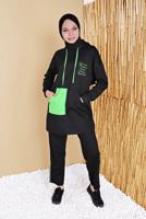 Hijab clothing BLACK 2-COLOR 2-PIECE TRACKSUIT SET WITH PANTS 3256  