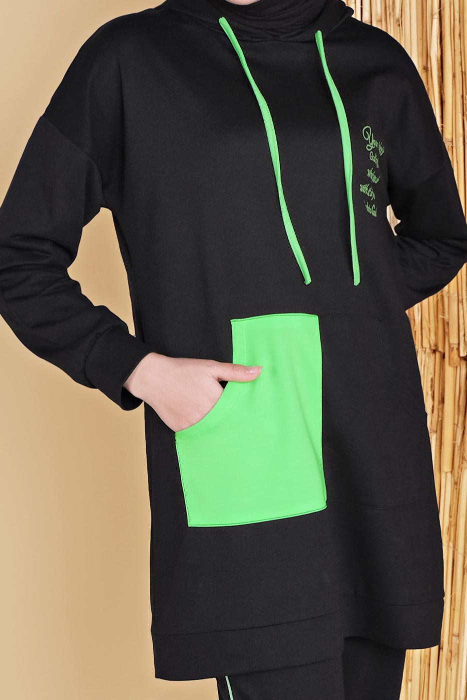 Hijab clothing BLACK 2-COLOR 2-PIECE TRACKSUIT SET WITH PANTS 3256  