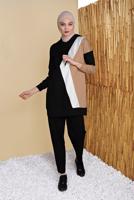 Tesettür giyim SİYAH ÜÇ RENK PANTOLONLU EŞOFMAN TAKIM  3555 