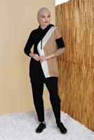 Tesettür giyim SİYAH ÜÇ RENK PANTOLONLU EŞOFMAN TAKIM  3555 