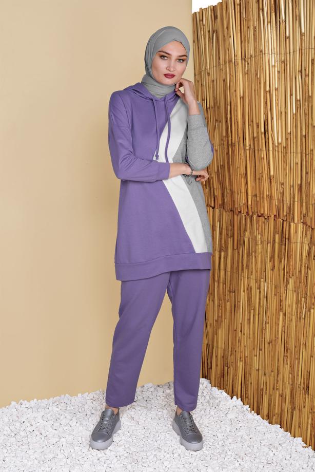 Vêtements hijab  3-COLOR TRACKSUIT SET WITH PANTS 3555  - TRENDTESETTÜR