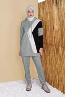 Tesettür giyim GRİ ÜÇ RENK PANTOLONLU EŞOFMAN TAKIM  3555 