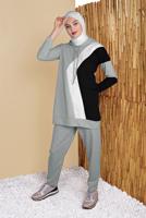 Tesettür giyim GRİ ÜÇ RENK PANTOLONLU EŞOFMAN TAKIM  3555 