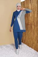 Tesettür giyim LACİVERT ÜÇ RENK PANTOLONLU EŞOFMAN TAKIM  3555 
