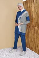 Tesettür giyim LACİVERT ÜÇ RENK PANTOLONLU EŞOFMAN TAKIM  3555 