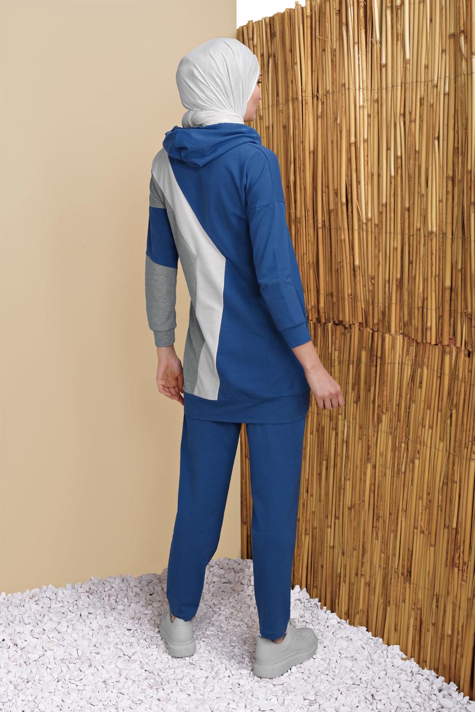 Tesettür giyim LACİVERT ÜÇ RENK PANTOLONLU EŞOFMAN TAKIM  3555 