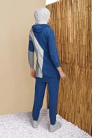 Tesettür giyim LACİVERT ÜÇ RENK PANTOLONLU EŞOFMAN TAKIM  3555 