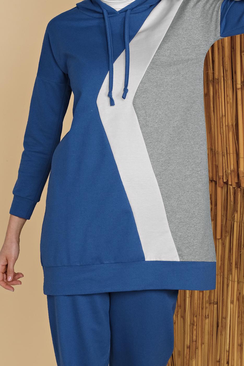 Tesettür giyim LACİVERT ÜÇ RENK PANTOLONLU EŞOFMAN TAKIM  3555 