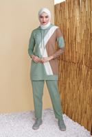 Tesettür giyim YEŞİL ÜÇ RENK PANTOLONLU EŞOFMAN TAKIM  3555 