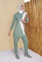 Tesettür giyim YEŞİL ÜÇ RENK PANTOLONLU EŞOFMAN TAKIM  3555 