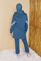 Tesettür giyim LACİVERT ŞERİTLİ KAPÜŞONLU İKİLİ PANTOLONLU EŞOFMAN TAKIM  4056  