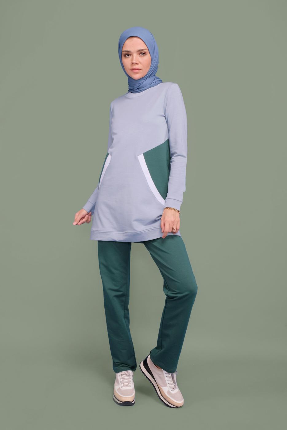 Tesettür giyim MAVİ YUVARLAK YAKA EŞOFMAN TAKIM 4519
