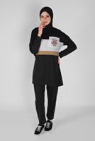Tesettür giyim SİYAH BASKI DETAYLI CEPLİ PANTOLON EŞOFMAN TAKIM 4956 