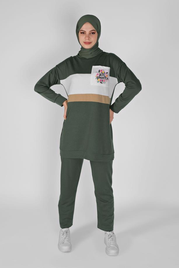 Hijab clothing PRINT DETAIL TRACKSUIT SET WITH PANTS 4956 - TRENDTESETTÜR