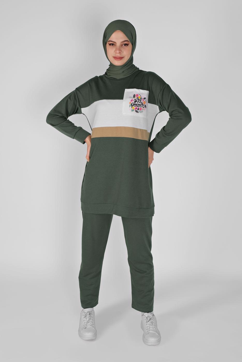 Vêtements hijab KAKI ENSEMBLE SURVÊTEMENT IMPRIMÉ AVEC PANTALON 4956