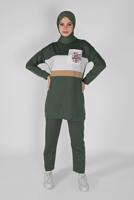 Tesettür giyim HAKİ BASKI DETAYLI CEPLİ PANTOLON EŞOFMAN TAKIM 4956 