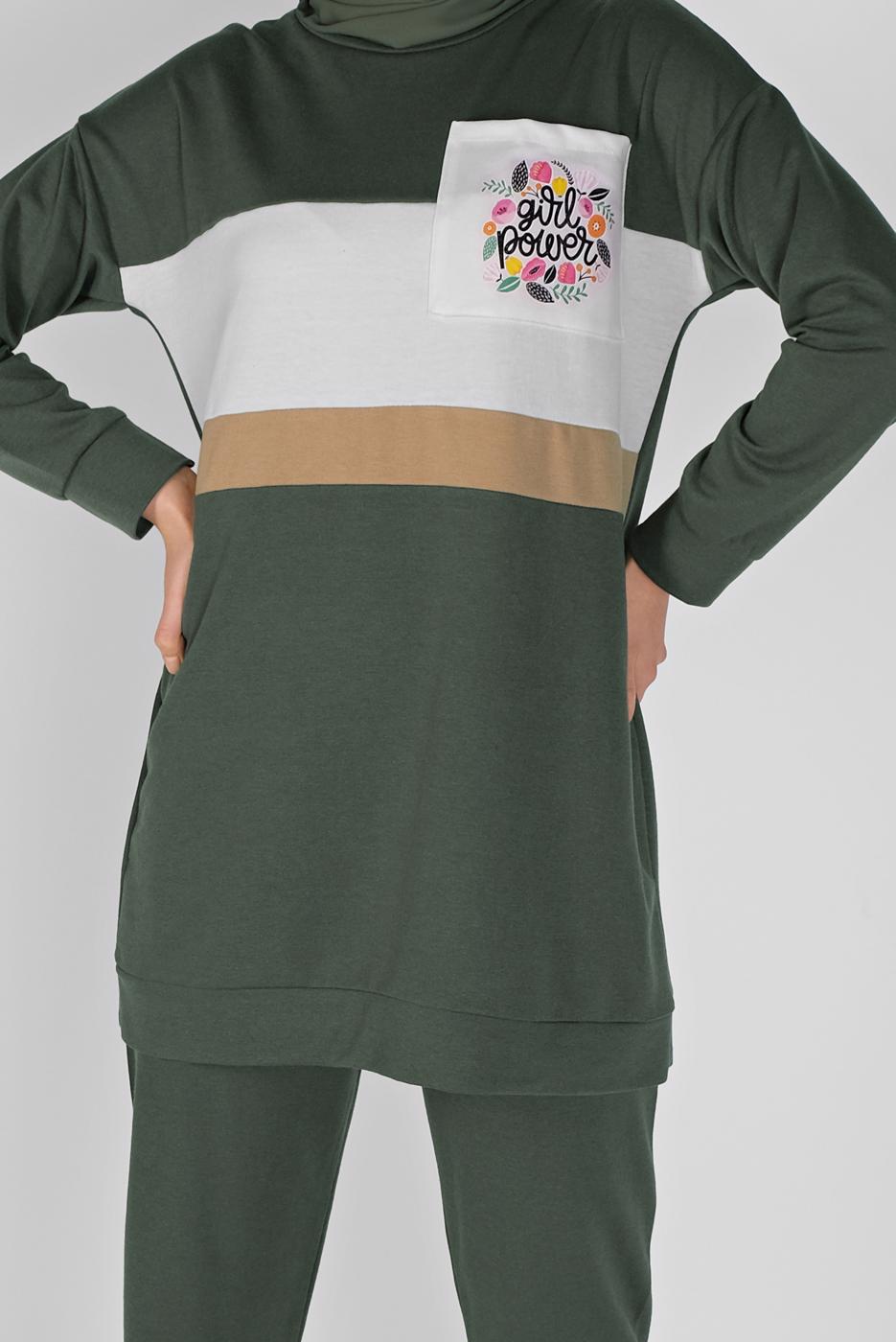 Vêtements hijab KAKI ENSEMBLE SURVÊTEMENT IMPRIMÉ AVEC PANTALON 4956