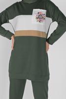 Tesettür giyim HAKİ BASKI DETAYLI CEPLİ PANTOLON EŞOFMAN TAKIM 4956 