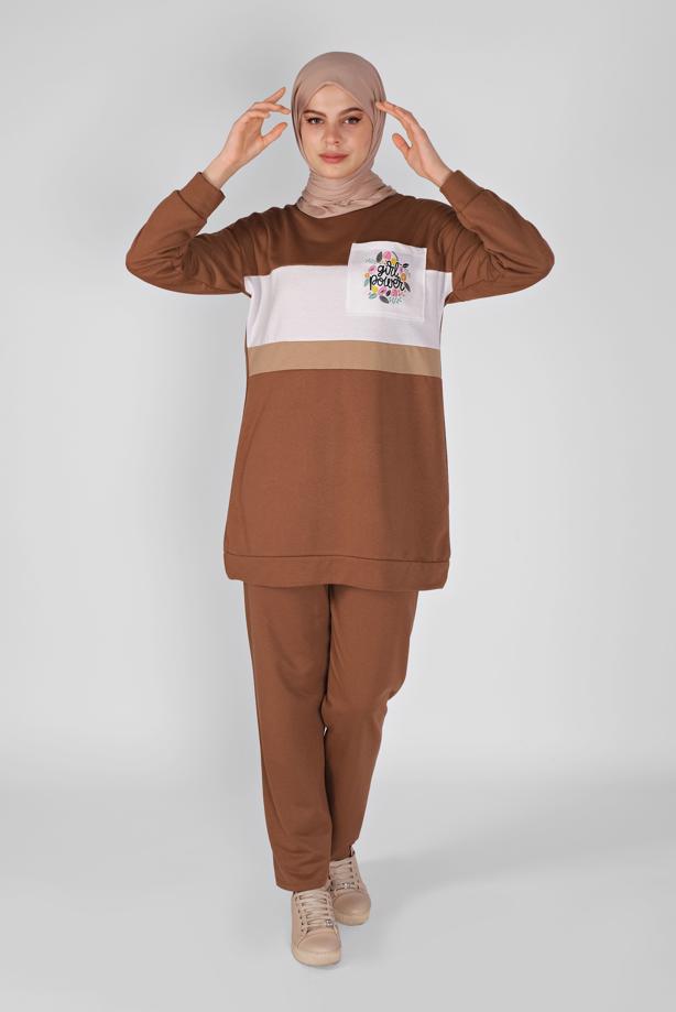 Vêtements hijab  ENSEMBLE SURVÊTEMENT IMPRIMÉ AVEC PANTALON 4956 - TRENDTESETTÜR