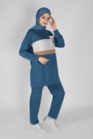 Tesettür giyim LACİVERT BASKI DETAYLI CEPLİ PANTOLON EŞOFMAN TAKIM 4956 