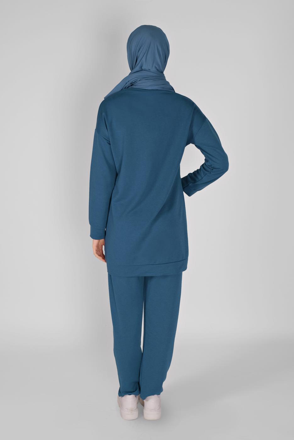 Tesettür giyim LACİVERT BASKI DETAYLI CEPLİ PANTOLON EŞOFMAN TAKIM 4956 
