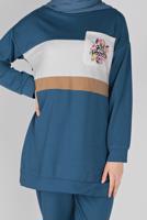 Tesettür giyim LACİVERT BASKI DETAYLI CEPLİ PANTOLON EŞOFMAN TAKIM 4956 