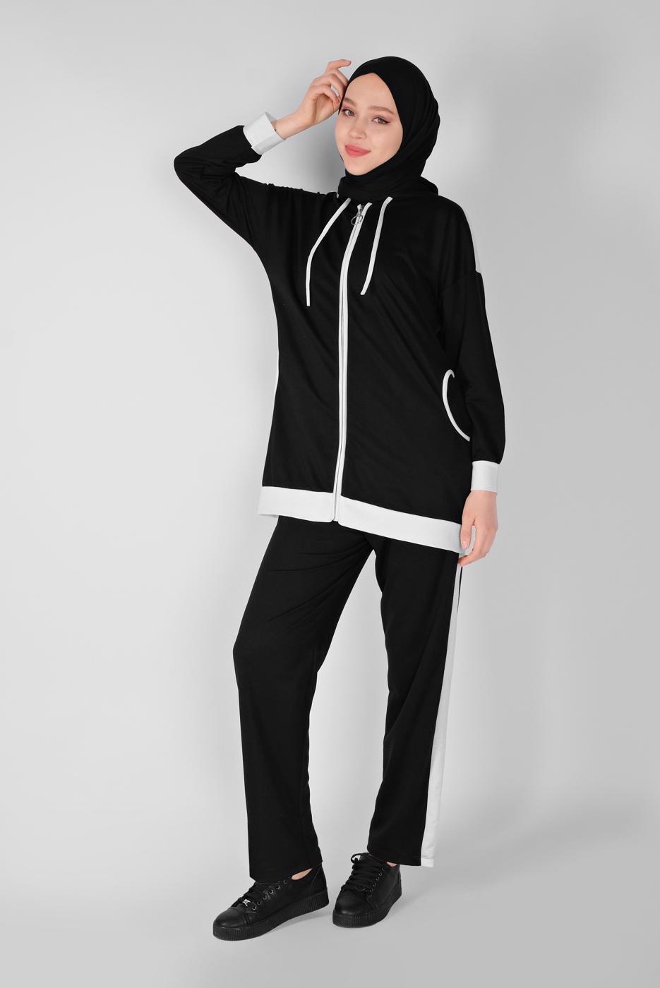 Vêtements hijab NOIR ENSEMBLE SURVÊTEMENT ZIPPÉ AVEC PANTALON 5156