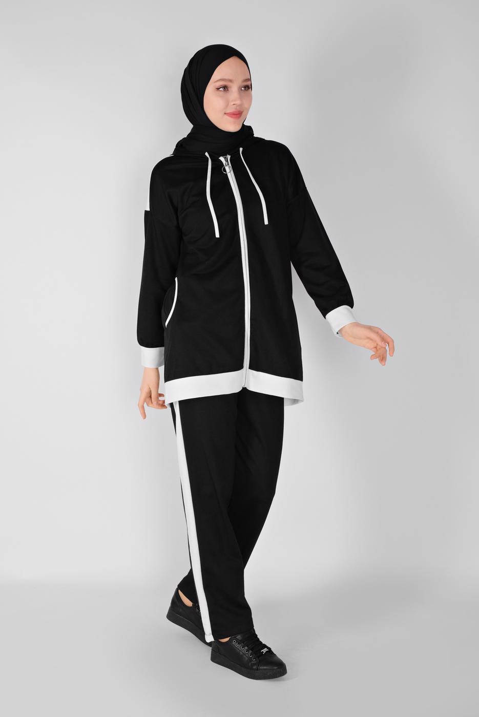 Vêtements hijab NOIR ENSEMBLE SURVÊTEMENT ZIPPÉ AVEC PANTALON 5156