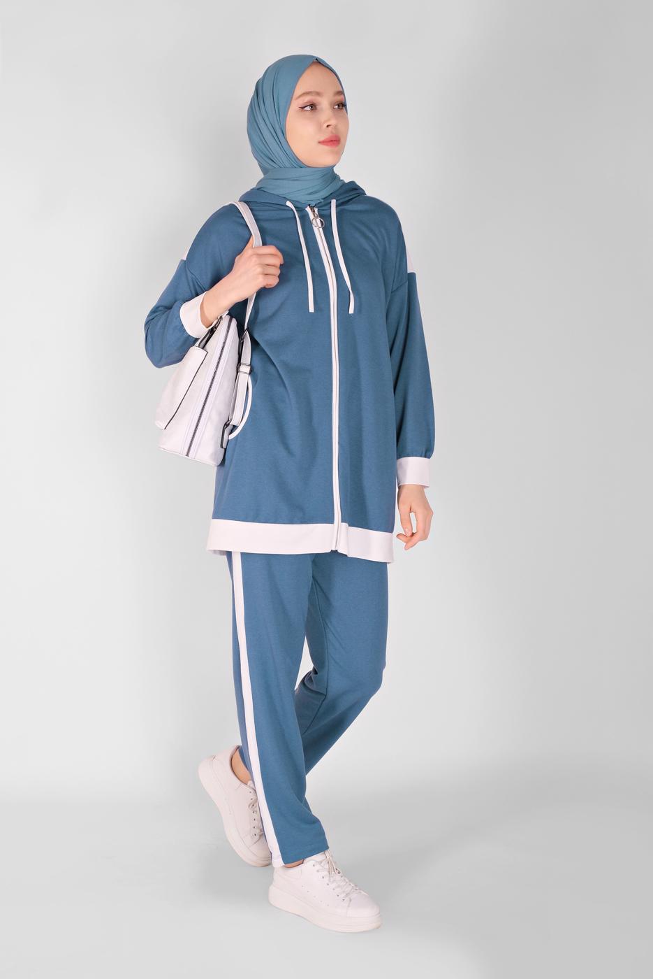 Tesettür giyim LACİVERT BİYELİ FERMUARLI PANTOLONLU EŞOFMAN TAKIM  5156 