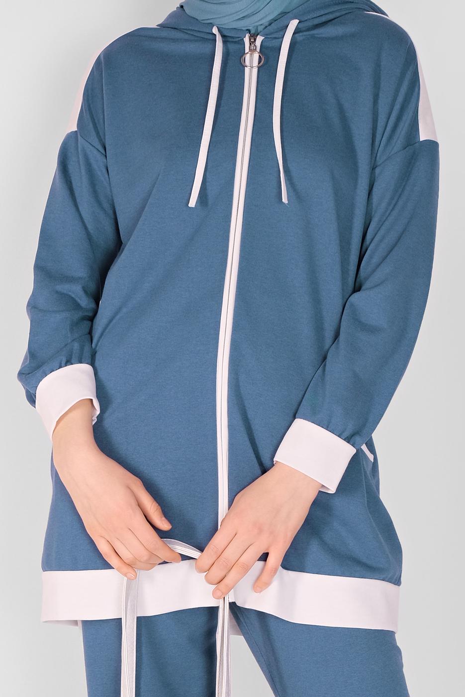 Tesettür giyim LACİVERT BİYELİ FERMUARLI PANTOLONLU EŞOFMAN TAKIM  5156 