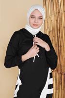 Tesettür giyim SİYAH İKİ RENK KAPÜŞONLU EŞOFMAN TAKIM 5256