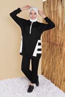 Tesettür giyim SİYAH İKİ RENK KAPÜŞONLU EŞOFMAN TAKIM 5256