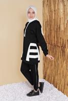 Tesettür giyim SİYAH İKİ RENK KAPÜŞONLU EŞOFMAN TAKIM 5256