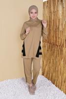 Tesettür giyim KAHVE İKİ RENK KAPÜŞONLU EŞOFMAN TAKIM 5256