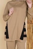 Tesettür giyim KAHVE İKİ RENK KAPÜŞONLU EŞOFMAN TAKIM 5256