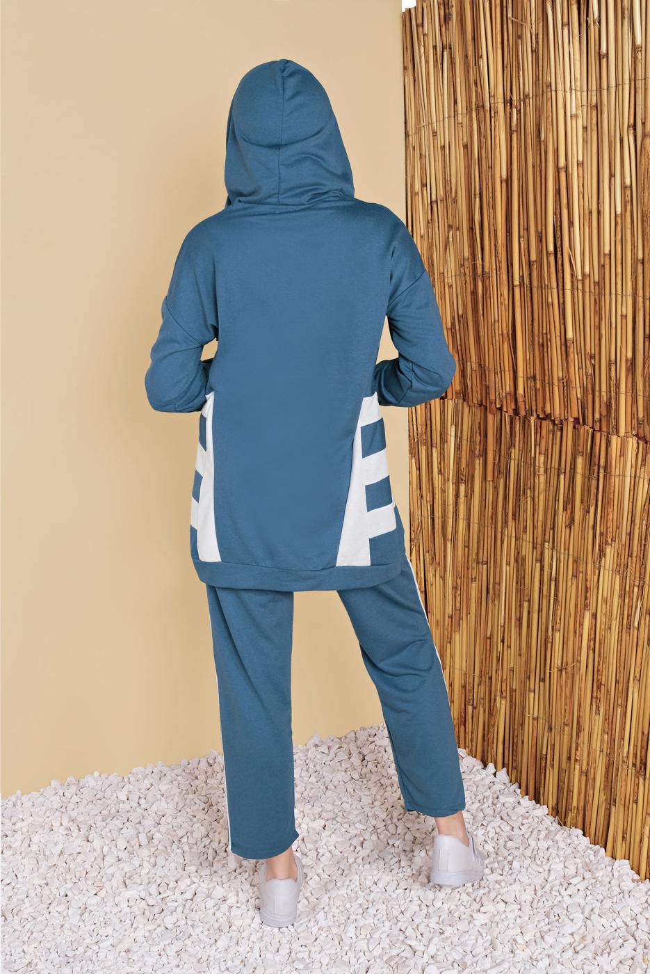 Tesettür giyim LACİVERT İKİ RENK KAPÜŞONLU EŞOFMAN TAKIM 5256
