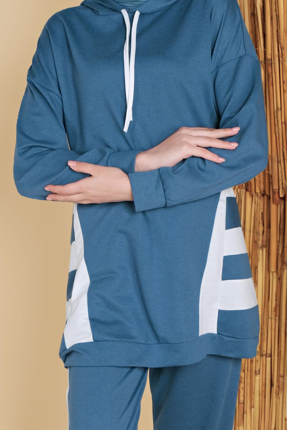 Tesettür giyim LACİVERT İKİ RENK KAPÜŞONLU EŞOFMAN TAKIM 5256