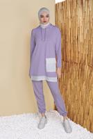 Tesettür giyim MOR CEPLİ İKİLİ PANTOLONLU EŞOFMAN TAKIM 6555