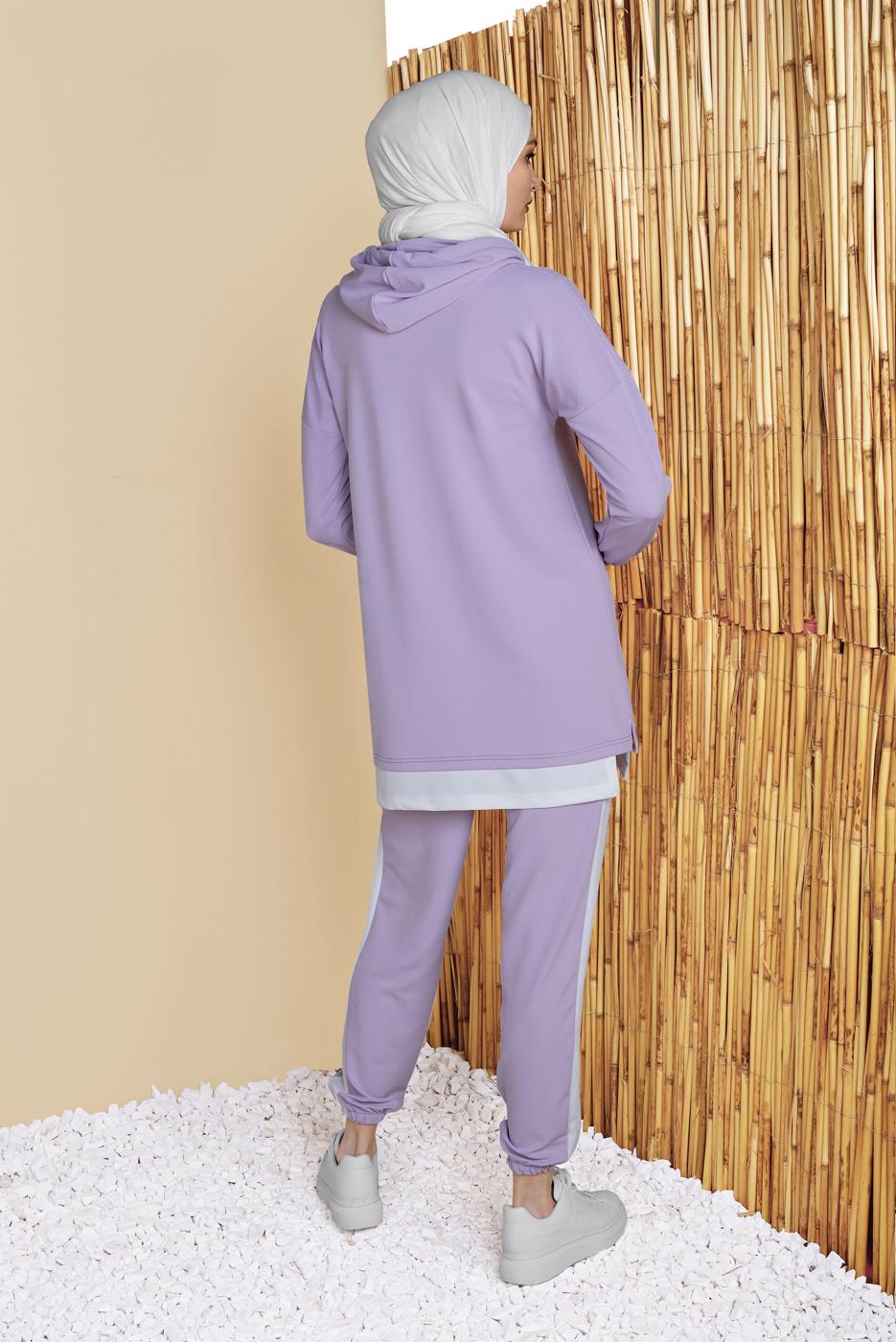 Tesettür giyim MOR CEPLİ İKİLİ PANTOLONLU EŞOFMAN TAKIM 6555