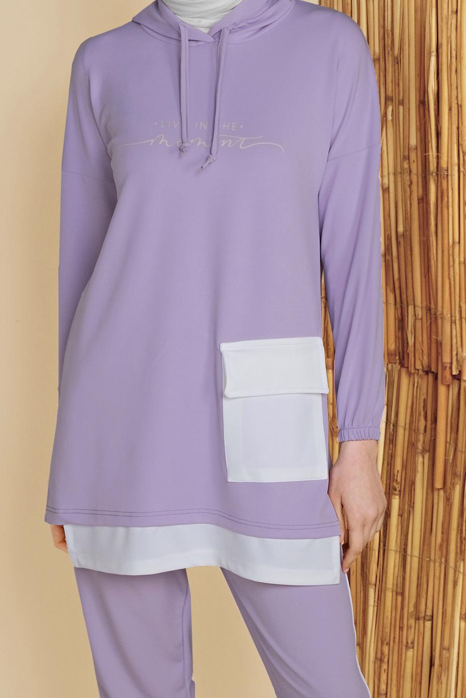 Tesettür giyim MOR CEPLİ İKİLİ PANTOLONLU EŞOFMAN TAKIM 6555