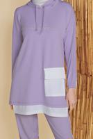 Tesettür giyim MOR CEPLİ İKİLİ PANTOLONLU EŞOFMAN TAKIM 6555