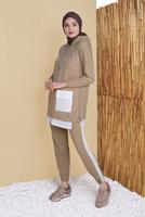 Tesettür giyim KAHVE CEPLİ İKİLİ PANTOLONLU EŞOFMAN TAKIM 6555