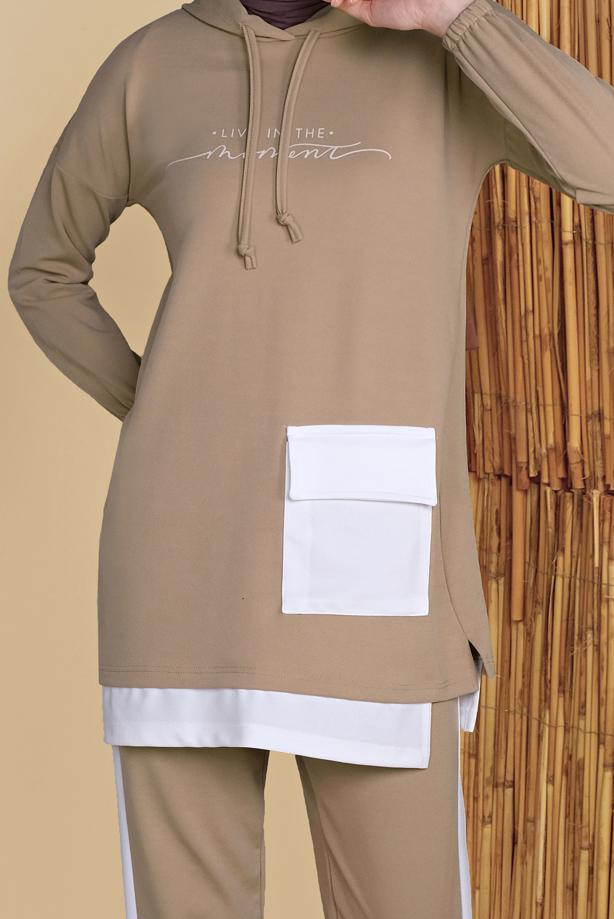 Vêtements hijab  POCKET DETAIL 2-PIECE TRACKSUIT SET WITH PANTS 6555 - TRENDTESETTÜR