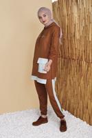 Tesettür giyim KAHVE CEPLİ İKİLİ PANTOLONLU EŞOFMAN TAKIM 6555