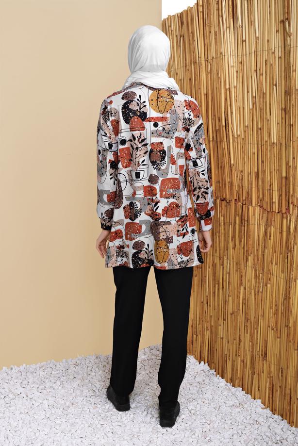Hijab clothing BLACK COLORED PATTERNED TRACKSUIT SET WITH PANTS 6556  - TRENDTESETTÜR