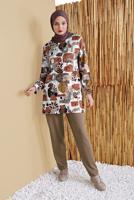 Vêtements hijab BEIGE ENSEMBLE DE SURVÊTEMENT AVEC PANTALON COLORÉ 6556