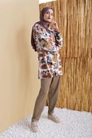 Vêtements hijab BEIGE ENSEMBLE DE SURVÊTEMENT AVEC PANTALON COLORÉ 6556