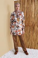 Tesettür giyim TABA RENKLİ DESENLİ PANTOLONLU EŞOFMAN TAKIM 6556 